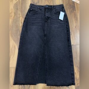 DIP Black Denim Maxi Skirt Womens High Rise Jean Skirt Minimalist Streetwear NWT